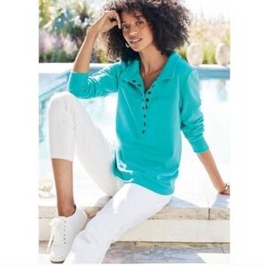 Soft Surroundings Neera French Terry Tunic Top Sweater Porcelain Blue Casual 1X